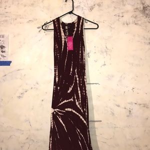 Long lace up tie dye burgundy dress.